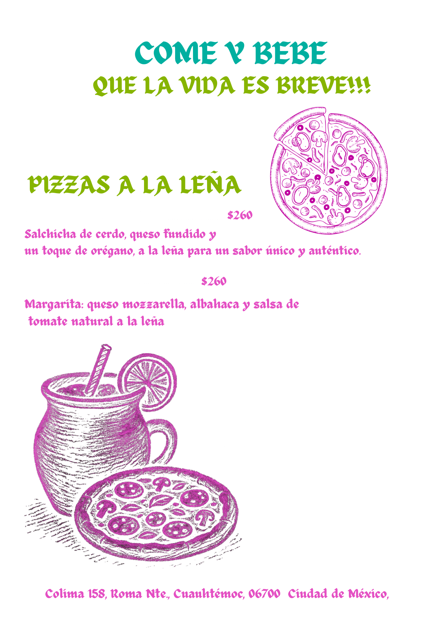 Menu de pizzas a la leña de los cantaritos de colima